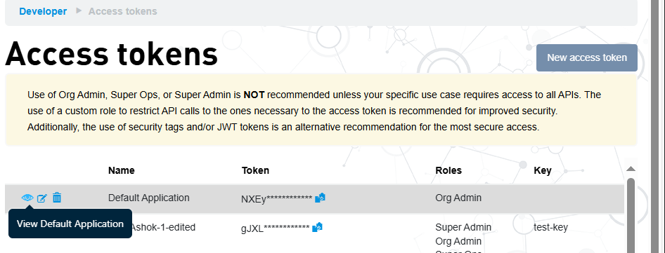 Viewing Access Tokens
