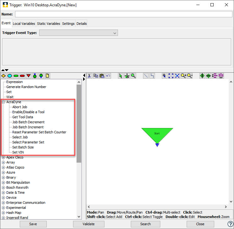 AcraDyne trigger actions