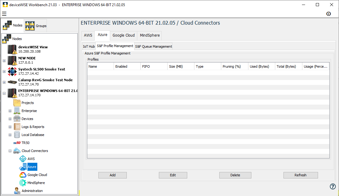 Azure S&F Profile Management tab