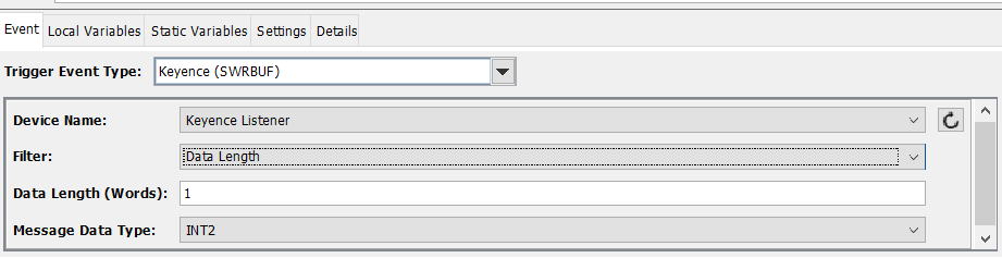 Defining a trigger for a Keyence unsolicited message