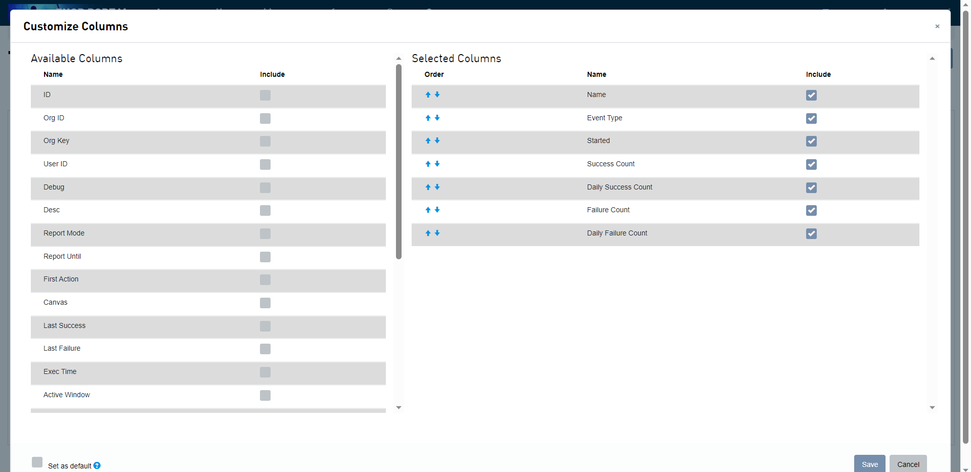 Customizing the Triggers page Table view