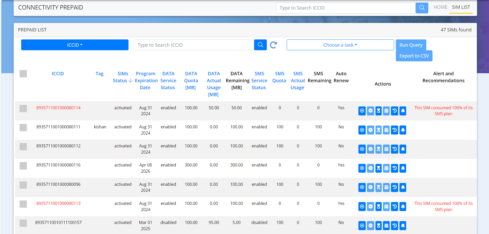 PrePaid App Sim List